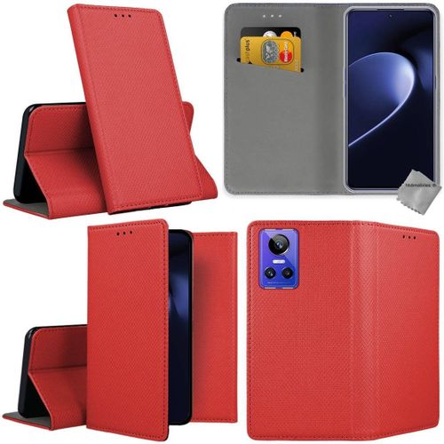 Housse Etui Coque Pochette Portefeuille Pour Realme Gt Neo 3 5g (80w / 150w) + Verre Trempe - Rouge Magnet