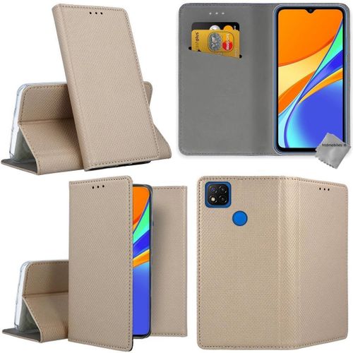 Housse Etui Coque Pochette Portefeuille Pour Xiaomi Redmi 10a + Film Ecran - Or Magnet