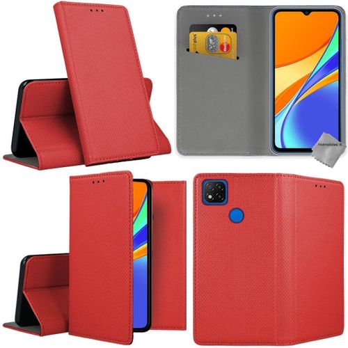 Housse Etui Coque Pochette Portefeuille Pour Xiaomi Redmi 10a + Film Ecran - Rouge Magnet