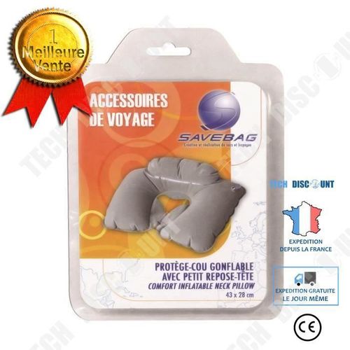 Td® Oreiller De Voyage Gonflable Avec Repose-Tête - Gris Accessoire De Voyage Confort Sommeil Avion Train Repos Cervicales 