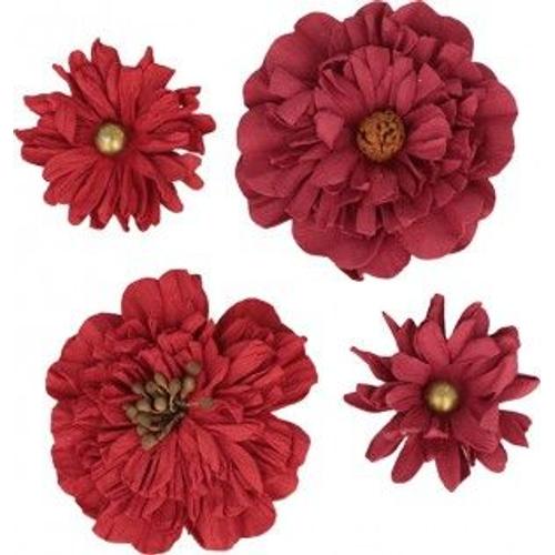 Set 4 Fleurs Rouges Papier