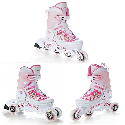 Roller En Ligne Laguna Du 30 Au 33 + Patin A Roulette + Triskate Enfant Mixte Taille Ajustable Blanc/Rose Raven