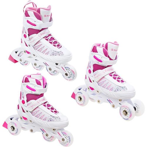Roller En Ligne Grace Du 31 Au 35 + Patin A Roulette + Triskate Adulte Mixte Taille Ajustable Blanc/Rose Raven