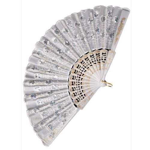 EVENTAIL DÉCORÉ TISSU BLANC
