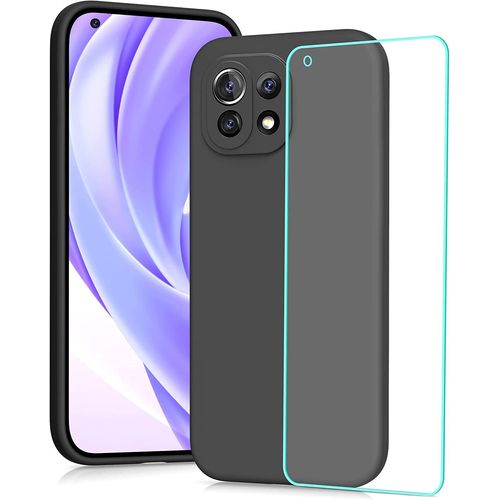 Coque Xiaomi Mi 11 Lite 5g + [1 Pièces] Verre Trempé, Ultra Mince Étui Souple De Silicone, Intérieur Microfibre, Antichoc Case Pour Xiaomi Mi 11 Lite 5g - Noir