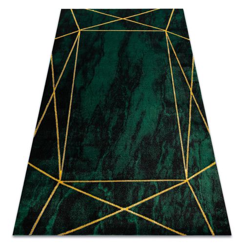80x150 Cm Tapis Emerald Exclusif 1022 Glamour, Élégant Géométrique, Marbre Bouteille Verte / Or
