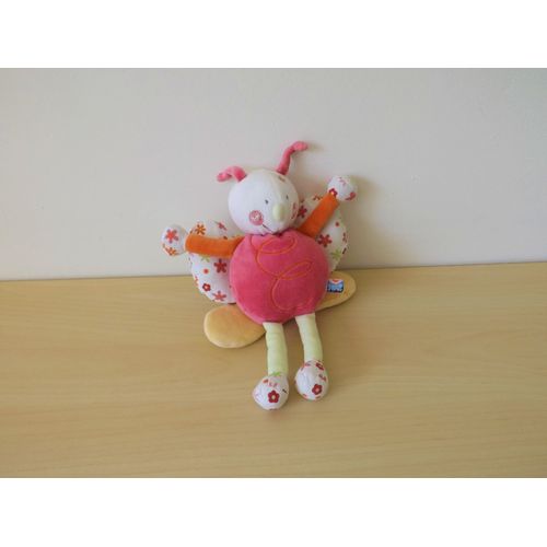 Doudou Papillon Fleurs Rose Sucre D'orge