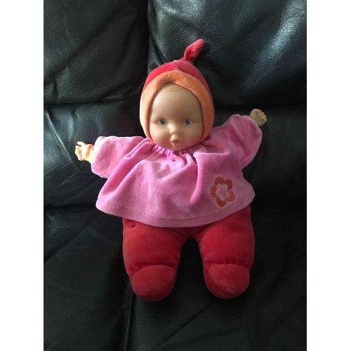 doudou peluche poupée Babipouce baby pouce rouge rose brodé fleur COROLLE 28cm