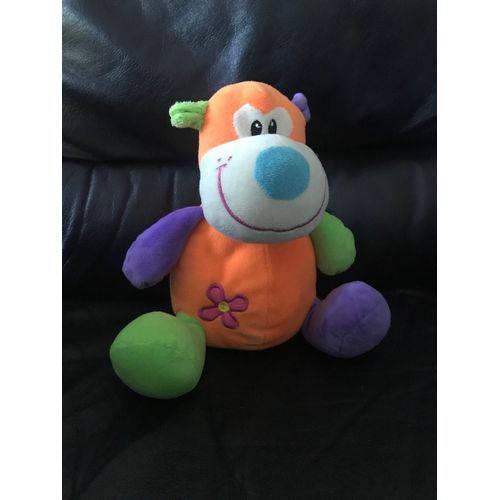 Doudou Peluche Singe Orange Violet Bleu Vert -Fleur Rose Et Jaune Sandy 22cm