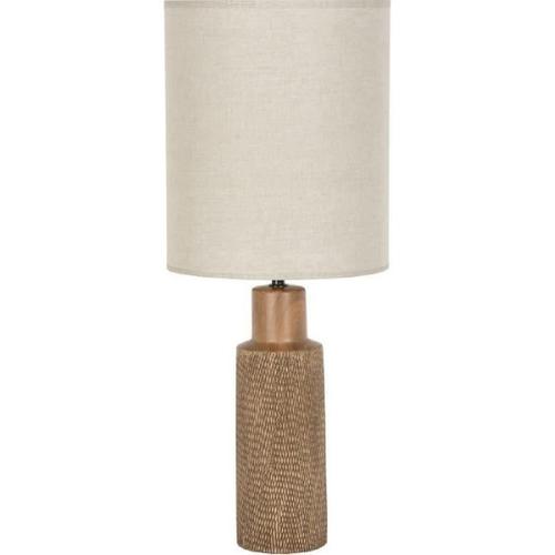 Lampe Santal - Céramique Et Lin - Rétro Années 70 - Cylindre - E27 - Ø25 Cm - Brun
