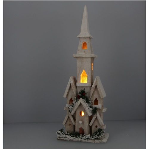 Maison Lumineuse En Bois - 5 Led Blanc Chaud - Dimensions 19x10.5cm - Hauteur 50 Cm