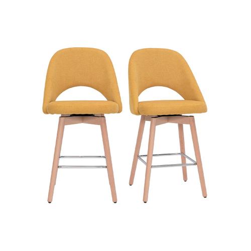 Tabourets De Bar Scandinaves Tissu Effet Velours Texturé Jaune Et Hévéa Massif 65 Cm (Lot De 2) Cosette