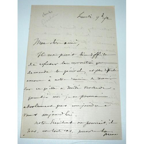 Charles Bocher, Lettre Autographe Signée