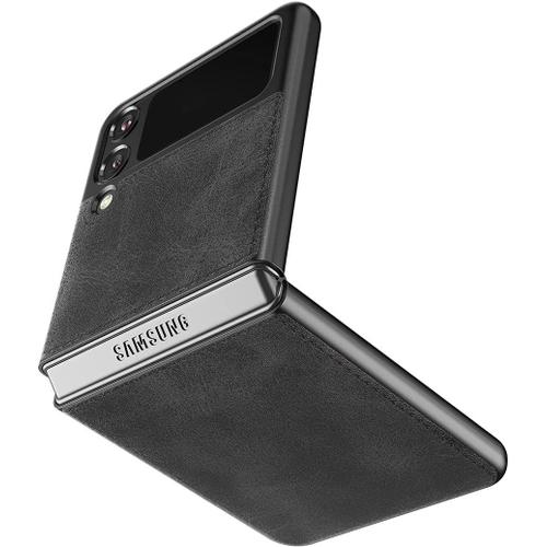 Coque Samsung Galaxy Z Flip 3 5g 2021 Housse Cuir Pu Pc Rigide Étui Coque De Protection Mince Pour Galaxy Z Flip3 Noir