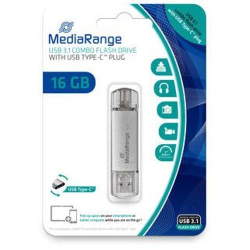 MediaRange combo - Clé USB - 16 Go - USB 3.1 / USB-C - argent