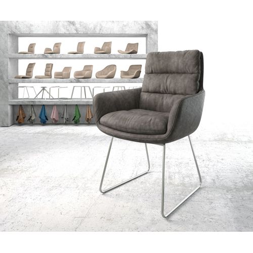 Chaise-Rembourrée Abelia-Flex Avec Accoudoir Cadre Croisé Acier Inoxydable Anthracite Vintage