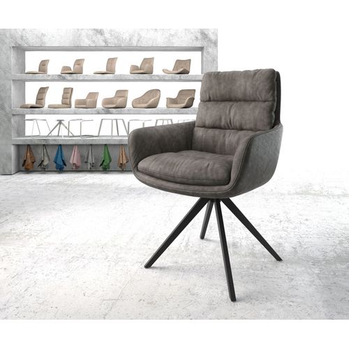 Chaise-Rembourrée-Pivotante Abelia-Flex Avec Accoudoir Cadre Croisé Carré Noir Anthracite Vintage