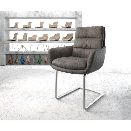 Chaise-Rembourrée Abelia-Flex Avec Accoudoir Cantilever Rond Acier Inoxydable Anthracite Vintage