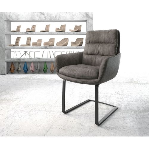 Chaise-Rembourrée Abelia-Flex Avec Accoudoir Cantilever Plat Noir Anthracite Vintage