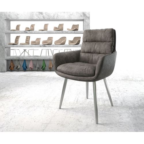 Chaise-Rembourrée Abelia-Flex Avec Accoudoir 4-Pieds Conique Acier Inoxydable Anthracite Vintage