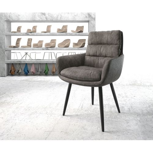 Chaise-Rembourrée Abelia-Flex Avec Accoudoir 4-Pieds Conique Noir Anthracite Vintage