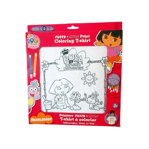 Taille: 6-8 Ans *1 Coffret De 4 Tubes De Peinture Puffy+2 Tubes Glitter +1 T-Shirt /Tee -Shirt Dora L'exploratrice À Colorier. Anniversaires D'enfants, Jeu Créatif, Loisir, Cadeau. Motif Aléatoire.