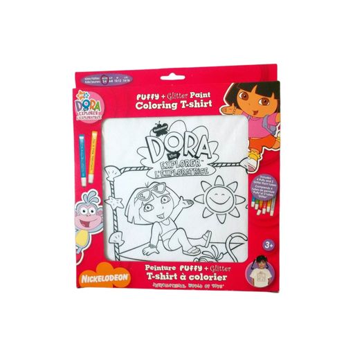 Taille: 2-4 Ans *1 Coffret De 4 Tubes De Peinture Puffy+2 Tubes Glitter +1 T-Shirt /Tee -Shirt Dora L'exploratrice À Colorier. Anniversaires D'enfants, Jeu Créatif, Loisir, Cadeau. Motif Aléatoire.