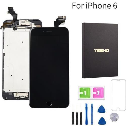 Ecran Iphone 6 Noir Complet Teeno + Outils Bouton Home Écouteur Interne Caméra+Verre Trempé