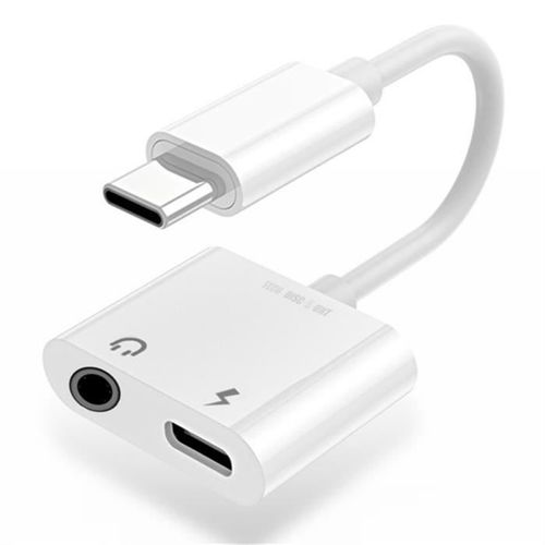 Adaptateur Écouteur Iphone Chargeur Rapide Usb + Port Jack Aux Femelle Vers Lightning Charge Couleur Blanc Pour Téléphones Sans Jack