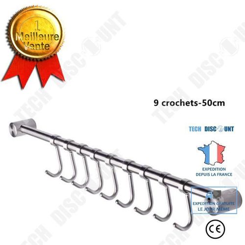 Td® Crochet Barre De Cuisine En Acier Inox , 50cm Avec 9 Crochets Amovible Pour Suspendre Les Ustensiles De Cuisine Ou Salle De Bain