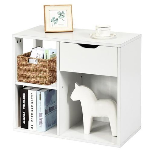 Costway Table D'appoint À 3 Niveaux, Bout De Canapé Avec Etagère De Rangement, Style Industriel, Pour Chambre, Salon, Blanc