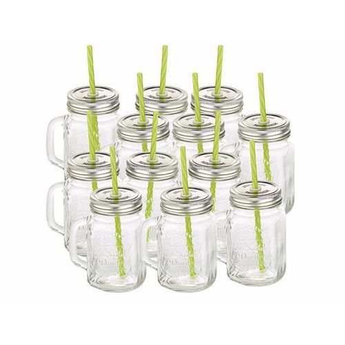 12 Verres Rétro Avec Anse, Paille Et Couvercle