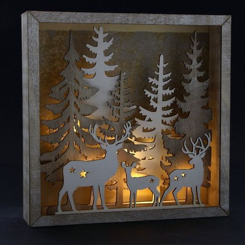 Sc?Ne De Noël Lumineuse Dans Cadre En Bois - Dimension 15x5x15cm