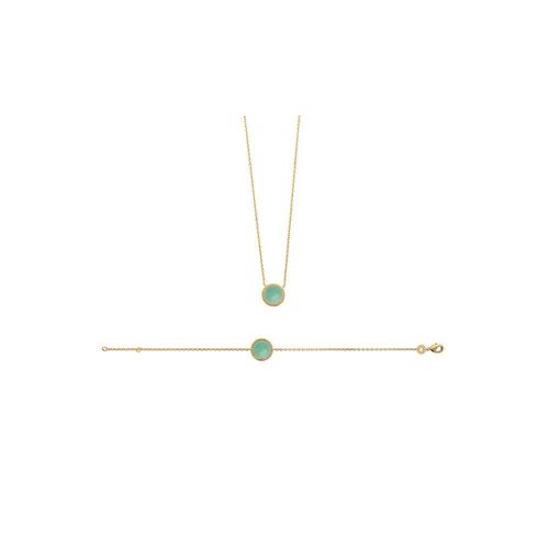 Collier Femme - Plaqué Or - Aventurine - Longueur : 45 Cm