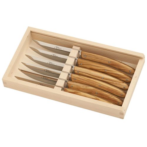 Coffret 6 Couteaux Bois D Olivier Le Thiers Prestige