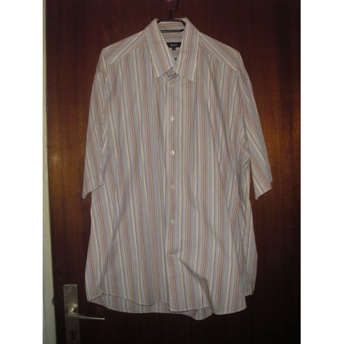 Chemise Homme Manches Courtes Marque Burton, Taille 6, Coloris Rayé Multicolore, Fermeture Boutons, 100% Coton.