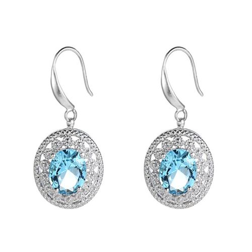 Boucles D'oreilles Japonais Et Coreen Ornements Spot Anti-Allergique Galvanoelastie Cubique Zircone Peu Profonde Mer Bleu Boucles D'oreilles