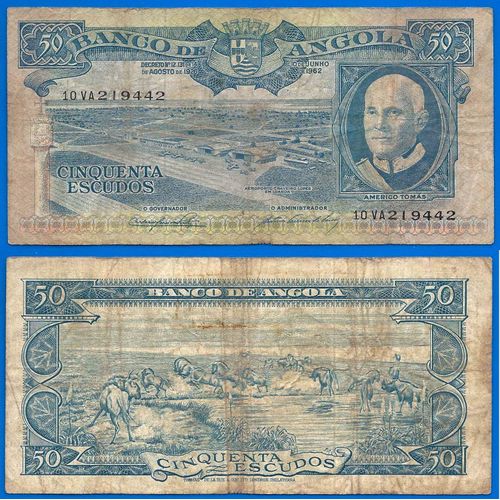 Angola 50 Escudos 1962 Americo Tomas Aeroport Animal