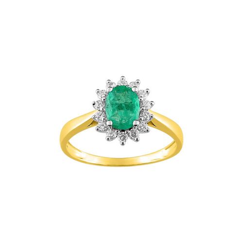 Bague Femme - Emeraude Et Oxyde De Zirconium - Or 18 Carats