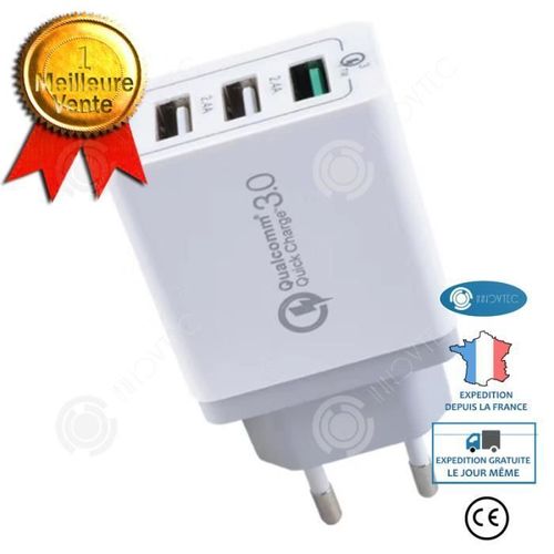 Inn Chargeur Standard Européen Qc3.0 Charge Rapide Tête De Charge 3usb 2.4a Adaptateur De Charge Rapide Qc3.0 À Trois Ports