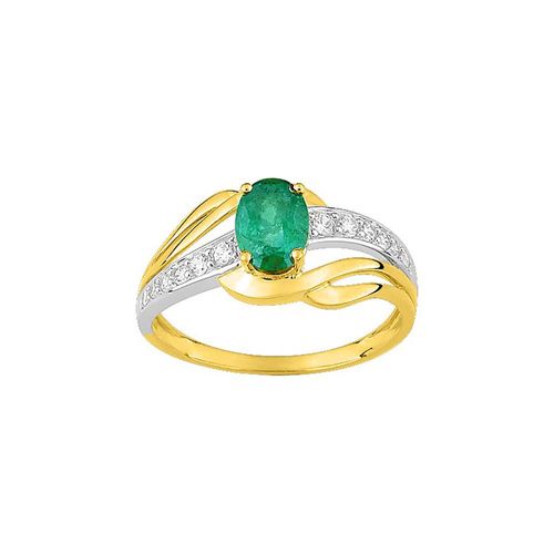 Bague Femme - Emeraude Et Oxyde De Zirconium - Or 18 Carats