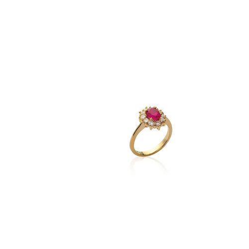 Bague Femme - Plaqué Or - Oxyde De Zirconium - Pierre De Synthèse Rouge