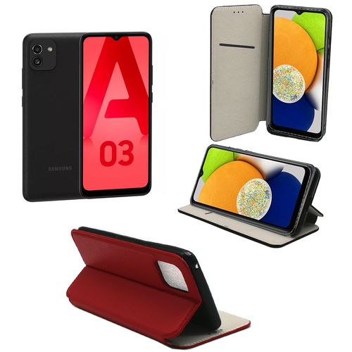 Samsung Galaxy A03 4g Etui Protection Portefeuille Rouge À Rabat Avec Porte Cartes - Housse Samsung Galaxy A03 4g Folio Coque Silicone Antichoc Smartphone 2022 - Accessoires Pochette Case