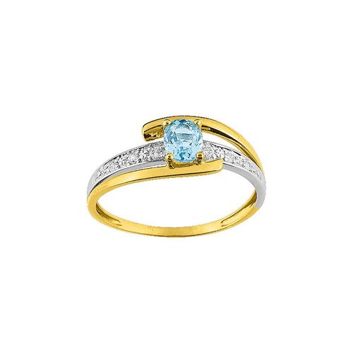 Bague Femme - Aigue Marine Et Oxyde De Zirconium - Or 9 Carats