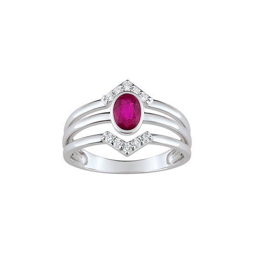 Bague Femme - Rubis - Or 18 Carats - Diamant 0,13 Carats