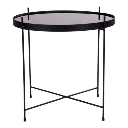 Meolo - Table Basse Ronde Ø48cm Acier Noir Et Plateau Verre