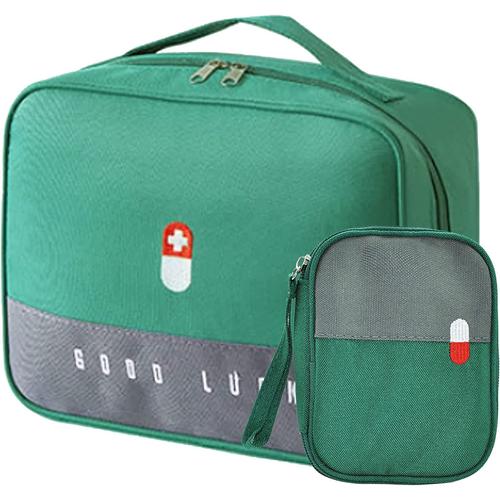 2 Pcs Trousse De Premiers Secours, Boite De D'urgence, Trousse De Secours Vide, Portable, Pour Camping, Voyages, L'école, Maison - Vert 