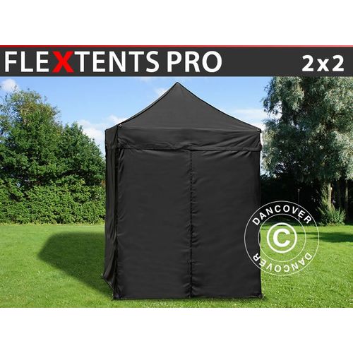 Tente Pliante Chapiteau Pliable Tonnelle Pliante Barnum Pliant Flextents Pro 2x2m Noir, Avec 4 Cotés