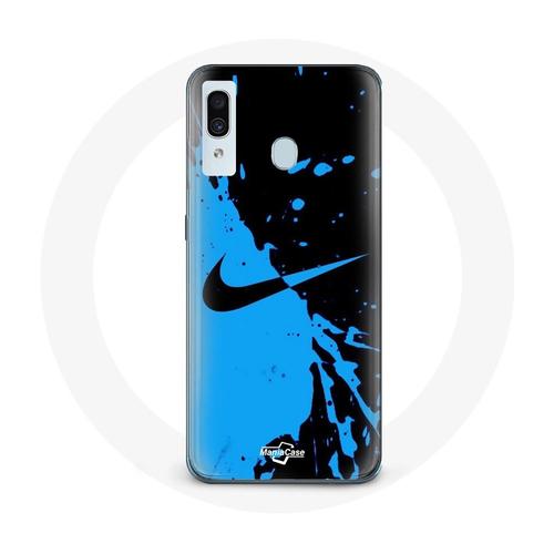 Coque Pour Samsung Galaxy A20e Nike Logo Blanc Fond Noir