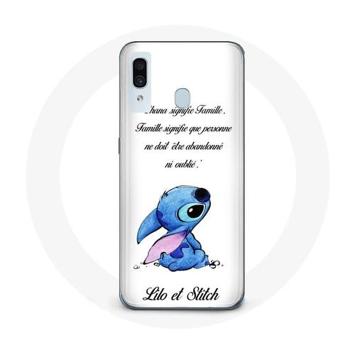 Coque Pour Samsung Galaxy A20e Lilo Et Stitch Ohana Citation Blanc